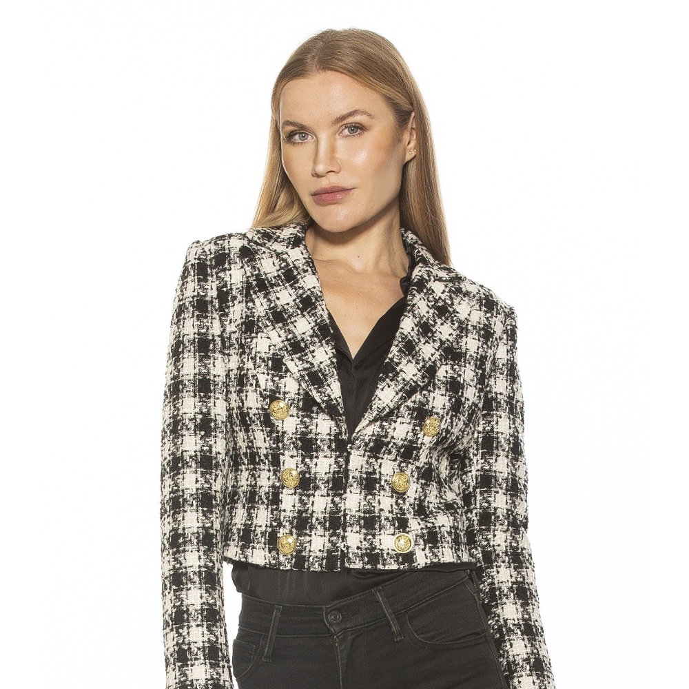 Alexia Admor Jesse Double Breasted Crop Tweed Blazer